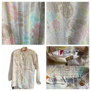 CHAUS 2Pc Blouse Pleated Midi Skirt Set Lined 90s Semi Sheer Lined Pastel Easter